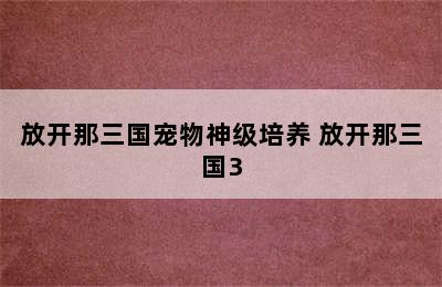 放开那三国宠物神级培养 放开那三国3